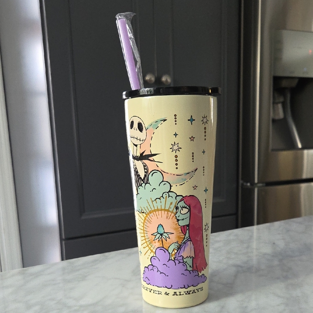 Nightmare Before Christmas Tumbler with Purple Straw